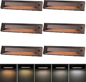 Energetic 5CCT LED Outdoor Step Lights, Low Voltage Deck Lights for Landscape, Yard, Driveway, Garden, Porch, Stairway, 8 inch, 5W, 2200K/2700K/3000K/4000K/5000K, IP65 Waterproof, Aluminum, Pack of 6