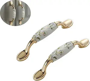 Ceramic Door Knobs, 2 Pcs Retro Furniture Handle, Vintage Antique Drawer Pulls Cupboard Knob, Cabinet Pull Handles, 3-3/4in(96mm) Hole Centers