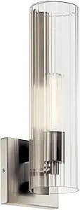 Kichler Jemsa 1 Light Wall Sconce, Modern Light with Clear Fluted Glass in Brushed Nickel for Bathroom, Powder Room, Sides of Fireplace, Down a Hallway, Kitchen, or Bedroom (14" x 4.75"), 55165NI