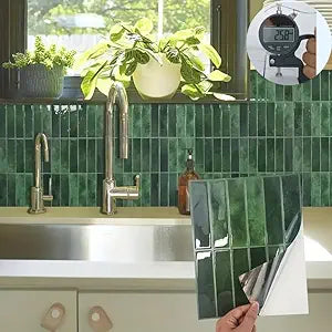 Heikki 20-Piece Kitchen Splash Guard Stickers, Peel-and-Stick Tile Splash Guards for Kitchen Islands, Bathrooms, Laundry Rooms, RVs, and Rental Spaces, Size 11.439 inches (Grass Green)