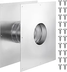 3.5Γ Wall Thimble for 3Γ Pellet Stove Pipe, 10x10 Inch Plate, Fits 6┬╝ΓΓ6┬╜Γ Wall Opening, Fixed 4.33Γ Length with Front & Back Flanges, Stainless Steel, Includes 20 Screws