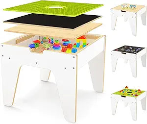 WINGYZ 4-in-1 Wooden Toddler Activity Table with Storage, 22" Large Toddler Play Desk for Ages 2-12, Sensory & Building Block Station for Playroom Furniture