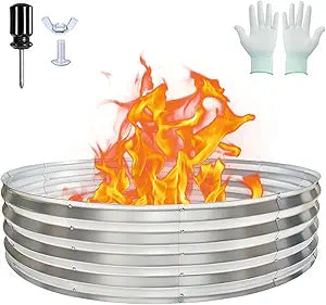 60 Inch Large Round Fire Pit Ring, Galvanized Steel Outdoor Bonfire Ring for Backyard & Camping, Sturdy, Rust-Proof & Easy to Install (551 FT)
