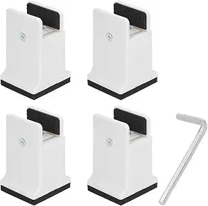 4 Pack Bed Risers with Adjustable Screw Clamp, Heavy Duty Adjustable Furniture Risers Rubber for Bed Couch Desk Sofa Table (White)