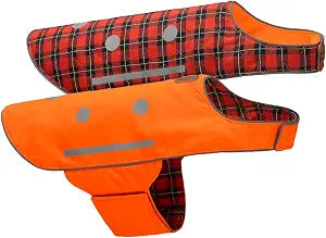 SPOT THE DOG! Reflective Dog Vest - Reversible High Visibility Safety Dog Accessories, Fluorescent Dog Apparel for Walking, Hiking & Camping, Hunting (Blaze Orange, Red Plaid, Small)
