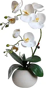 Forlaoers Tall 17" White Real Touch Orchid Artificial Flowers with Vase Fake Orchids Silk Floral for Home Decor Indoor Bathroom Decoration Potted Office Table Top Centerpieces Arrangements