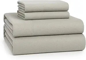 Lane Linen 100% Cotton Full Flannel Sheet Set - Brushed for Extra Softness - Lightweight & Durable Cotton Flannel Full Size Bed Sheets Set - Warm & Cozy Cotton Bed Sheets with 15" Deep Pocket - Silver