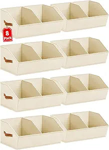 Homsorout Closet Organizers and Storage Bins - 8 Pack Collapsible Divided Trapezoidal Cube Storage Bins Baskets with Orange Handle for Organizing Clothes Blankets, Toys, Books, Towels(Beige)