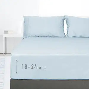 sunflower Extra Deep Pocket Queen Sheet Sets Fits 18"-24" in Deep Mattress -100% Cotton Queen Sheet Set, Baby Blue Hotel Luxury Soft Breathable Sheet Sets for Queen Bed Deep Pocket
