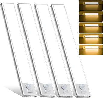 4 Pack Under Cabinet Lighting, Rechargeable Motion Sensor Light Indoor, Wireless Dimmable Magnetic Closet Lights, 32 LED Under Counter Lights for Kitchen, Wardrobe, Stairs, Warm Light