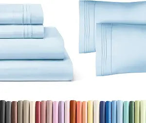 Light Blue 4-Piece Sheet Set & Pillowcase Bedding Bundle (Full Size) - Complete Full Sheet Set & 2 Pillowcases with Deep Pockets up to 16 inches - Hotel Luxury Quality - Soft, Breathable and Cooling