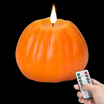 1-Pack Flameless Pumpkin Candle, Battery-Operated Candle, Real Wax Candle, Flickering LED Candle, Home Decor, Halloween, Thanksgiving, and Fall Table Decor Candle, Orange Pumpkin Candle