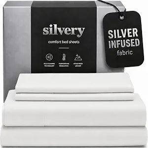 Silvery Silver Infused Bed Sheets Set - Ultra-Soft Temperature-Regulating Fabric with Self-Cleaning Technology that Stays Fresh 3X Longer for Hygienic Sleep