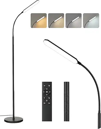 LED Floor Lamp, 18W Super Bright Floor Lamp with Remote, Stepless Dimming & 2700K-6500K Color Temperature, Adjustable Gooseneck Standing Lamp, for Living Room, Bedroom, Black B35LD05