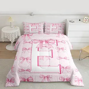 Feelyou Pink Bowknot Comforter Set Initial Letter E Bedding Set Twin