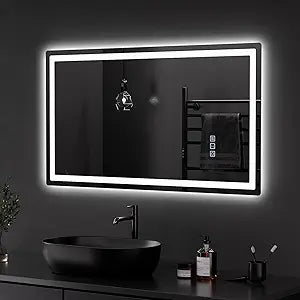 QAOYEDE 36x20 Inch LED Bathroom Mirror, Bathroom Vanity Mirror with Lights, Smart Wall Mirror, Vanity Mirror with Lights,Front Lighted+Backlit,Horizontal & Vertical