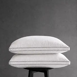 Goose Down Pillows, Standard Size Set of 2 with 3-Layer Design, Hotel Down Bed Pillow for Side, Back, and Stomach Sleepers, Soft 600 Thread Count Cotton CoverLuxury Hotel Pillows Quality(20" x 26")