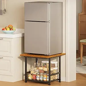 Mini Fridge Stand with Storage, End Table with 2-Tire Storage Shelf,Small Refrigerator Stand-Max Load 300 LBS Heavy Microwave Printer Stand Utility Cart for Dorm, Apartment, Kitchen, Office (Brown)