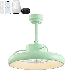 Oval AIR Loren 20" Small Smart Ceiling Fan with Light, Semi Flush Mount, Quiet 6-Speed Reversible Motor, Dimmable LED, Adjustable CCT, App & Remote Control, Scandinavian, Mint AIR8002C