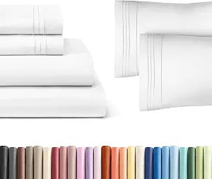 White 4-Piece Sheet Set & Pillowcase Bedding Bundle (Full Size) - Complete Full Sheet Set & 2 Pillowcases with Deep Pockets up to 16 inches - Comfy, Hotel Luxury Quality - Soft, Breathable & Cooling