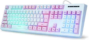HUO JI Gaming Keyboard USB Wired with Rainbow LED Backlit, Blue Purple