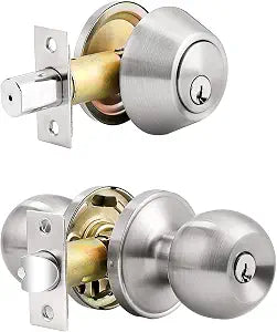 Probrico Keyed Alike Entry Knobs and Single Cylinder Deadbolt Lockset, Front Door Lock Set Exterior Door Knob with Deadbolt Combination Set, Brushed Nickel, 1 Pack