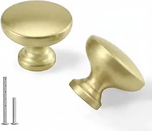 homdiy 30 Pack Brushed Brass Cabinet Knobs, 1-3/16" (30mm) Solid Zinc Alloy Kitchen Drawer Knobs Bulk, Modern Gold Hardware for Whole House Remodel