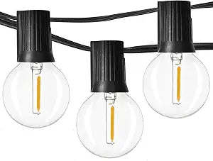Outdoor String Lights 48ft with 23+2 Spare Bulbs, Shatterproof Dimmable Waterproof, LED 1W 60LM 2200K Warm Glow for Indoor/Outdoor Decoration and Lighting -Black Wire