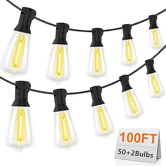 KGC 100FT LED Outdoor String Lights, Weatherproof Heavy Duty Patio Lights with 52 ST38 Shatterproof Edison Bulbs, Dimmable Vintage Bistro Lighting for Garden, Backyard, Pergola, Christmas Party
