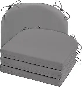 Cozyide Outdoor Chair Cushions, Waterproof Patio Seat Cushions with Adjustable Straps, Round Corner Patio Chair Cushions for Garden, Light Grey, 17x16x2 Inch (Pack of 4)