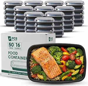 50 Pack (100 Piece) 16 oz Meal Prep Containers Reusable BPA Free Leakproof Stackable Food Storage Containers with Lids, Microwave & Dishwasher Freezer Safe To Go Bento Box Style Take Out Clear Plastic