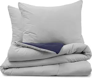 Martex 2-Piece Reversible Comforter Set, Twin, Light Grey/Navy