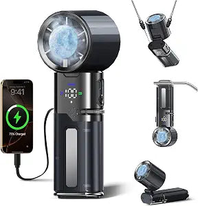 Portable Rechargeable Handheld Turbo Fan,9000mAh Multifunctional Cooling Fan with Ice Cooling  Charging Function,Built-in Type-C Charging Cable & LED Display,100-Speed Wind,Suitable for Travel/Office