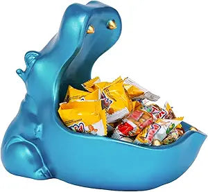 Hippo Statue, Hippo Resin Furniture Ornament Sculpture, Suitable for Home Decor, Desktop Hippo Candy Bowl, Entryway Table Storage Vessel, Storage Box (Blue)