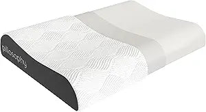 pillosophy SleepTheory Pillow  Contour Shape  Cervical Neck Support  Memory Foam Core  Washable Outer Cover  Medium Firmnesss  Perfect for Back, Side, Stomach Sleepers (Standard Size)