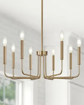 Yunnix 8 Light Champagne Bronze Chandelier - Modern Gold Chandelier Dining Room Light Fixture - 29" Vintage Chandelier for Bedroom Kitchen Island Lighting, Foyer and Living Room