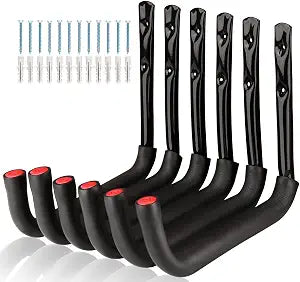 Garage Storage Ladders Hooks, 6 Pack Heavy Duty Utility Hanger, 9.8IN Wall Mount Rack Safely Holds 50 Pounds