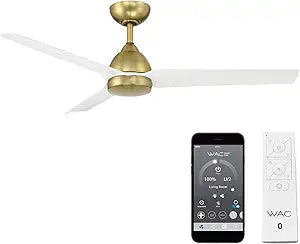 WAC F-001-SB/MW Mocha 54" Outdoor Ceiling Fan with Remote, Soft Brass Matte White