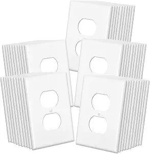 Amico Duplex Receptacle Outlet Covers, 50-Pack, 1-Gang Mid-Size (4.88 x 3.12) Wall Plates, Unbreakable Polycarbonate, White, Includes Screws, UL Listed