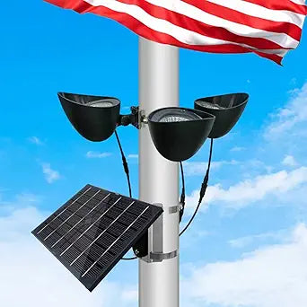 Flag Pole Light Solar Powered, 3 Super-Spotlights LEDS & 4400mA Battery, Adjustable Metal Clamps Fits 2-6''Flag Poles, Light Up American Flag Outdoor with Solar Flag Pole Light from Dusk to Dawn