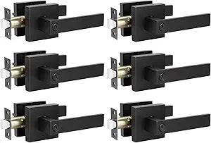 KNOBWELL 6 Pack Door Handles Black, Privacy Door Lever Bed and Bath Leverset Lockset, Left or Right Handing, Matte Black Finish 2.07 lb One Lever