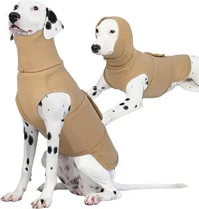 ROZKITCH Anxiety Dog Vest, Thunder Jacket with Hoodie Soft Ears Cover, Hoodies Vest for Dogs for Fireworks Travel Vet Visit 4th of July Holiday Christmas Khaki XL