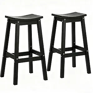 AMILY HDPE Bar Stool Set of 2, Outdoor Bar Height 29, Heavy Duty All-Weather Patio Stool for Poolside, Backyard, Balcony, Easy Assembly (Black)
