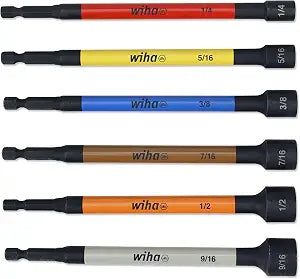 Wiha 70486 Color Coded Magnetic Nut Setter Set, 6 Inch SAE, 6 Piece