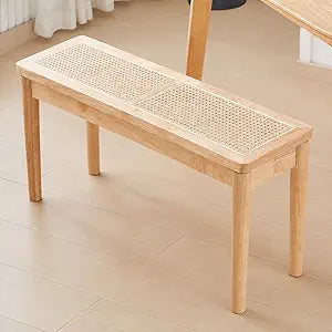 40" Wooden Dining Bench with Hand Woven Rattan Seat,Solid Wood Bench for Entryway,Living Room,Kitchen and BedroomNature Wood18" H