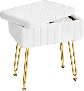 Somdot Vanity Stool Chair with Storage, Furry Padded Seat, Makeup Stool