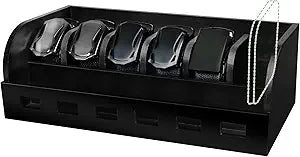 Large Adjustable Bamboo Belt Organizer Box, 6 Grids Belt Rack, Belt Organizer for Closet Shelf and Drawer, Tie and Belt Storage Organizer Wall Mount and Displayer for Men Women Father Day (Black)