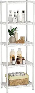 Golpart Small 5 tire Shelves Storage Wire Shelving Unit Metal Shelf Adjustable Organizers Storage Shelving for Bathroom Laundry Room Kitchen Pantry10D x 16W x 55H White