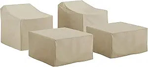 Crosley Furniture Patio Furniture Covers, Waterproof 4-Piece Cover Set for Outdoor Chairs and Ottomans, Tan