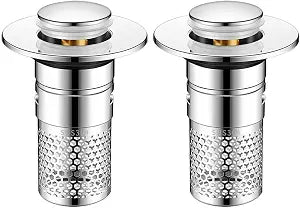 ZKSM Bathroom Sink Stopper, Universal Drain Plug Filter with Adjustable Hair Catcher Fine Mesh, Anti-Clog Sink Drain Strainer for Bathroom, Shower, Tub Easy Install Stainless Steel Pop Up Design